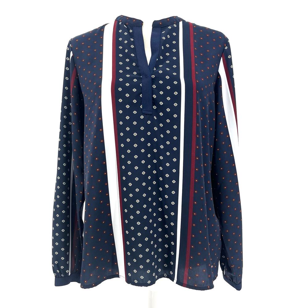 Tommy Hilfiger Navy Red Cream Patterned Tunic Career Casual Top (S)‎